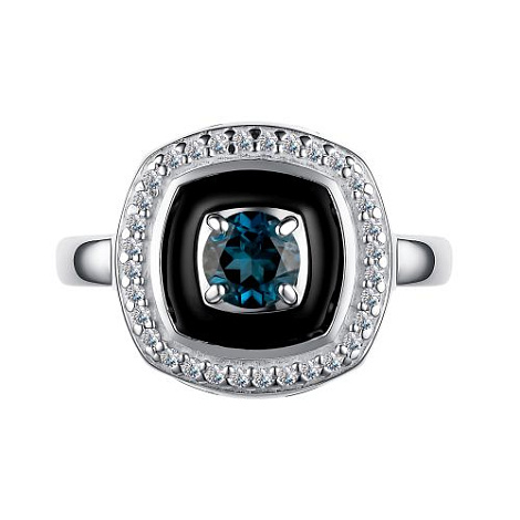 Inel din argint  cu pietre Cubic Zirconia Incolor, Topaz London și Emailare