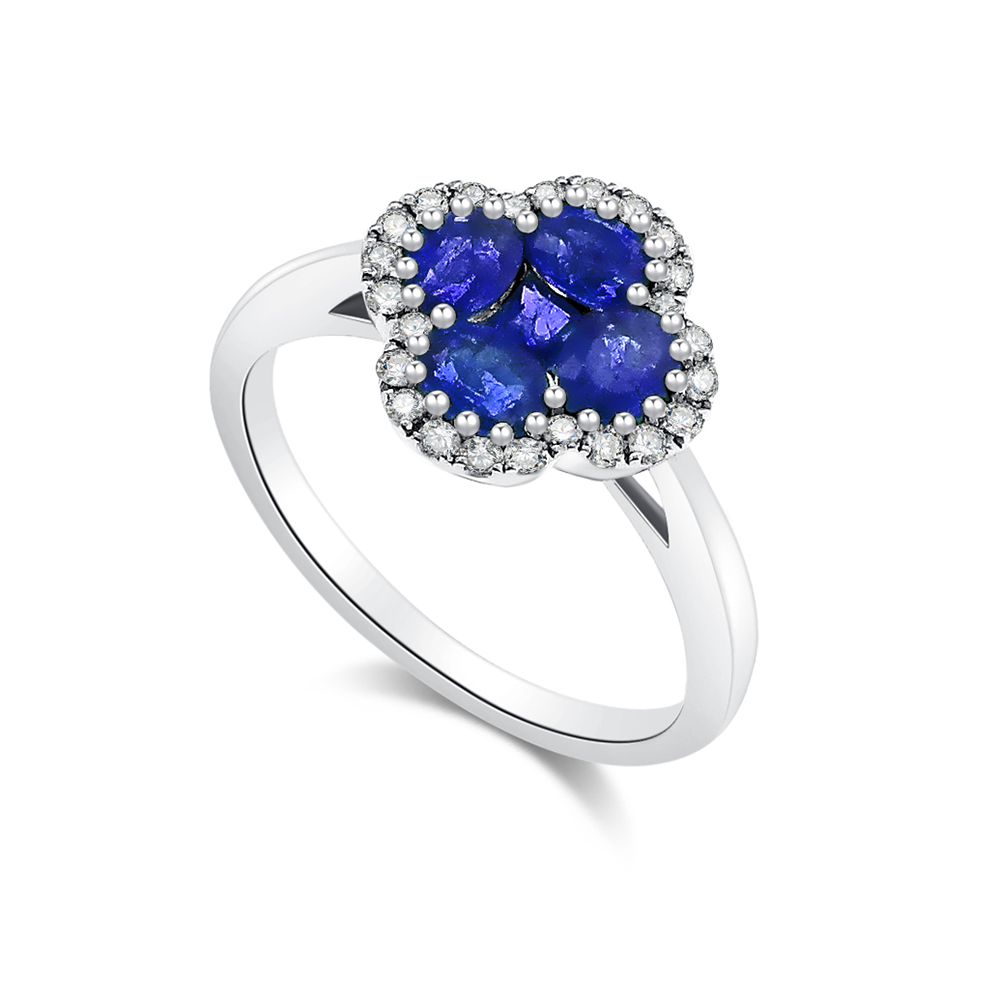 Inel din aur alb cu pietre Diamant, Safir