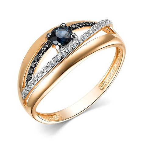 Inel din aur roșu cu pietre Diamant, Diamant negru și Safir