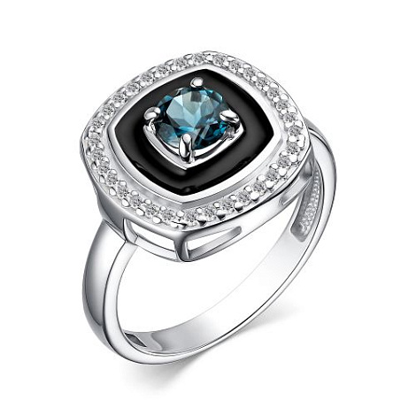 Inel din argint  cu pietre Cubic Zirconia Incolor, Topaz London și Emailare