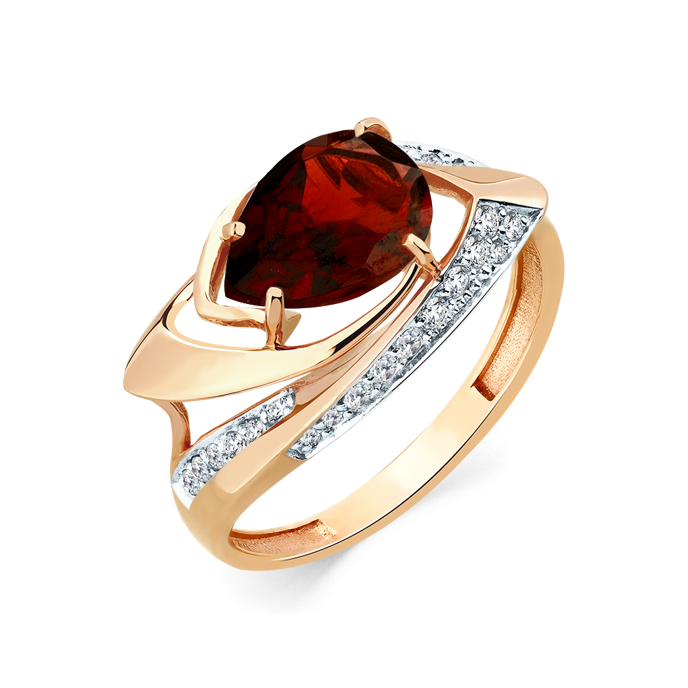 Inel din aur roșu cu pietre Cubic Zirconia Incolor, Granat
