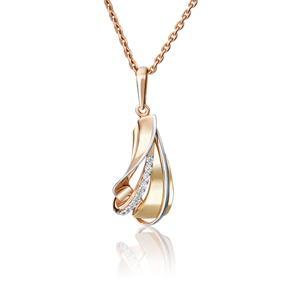 Pandantiv din aur alb, rosu si galben cu pietre Cubic Zirconia Incolor