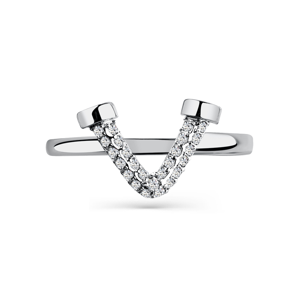 Inel din aur alb cu pietre Cubic Zirconia Incolor