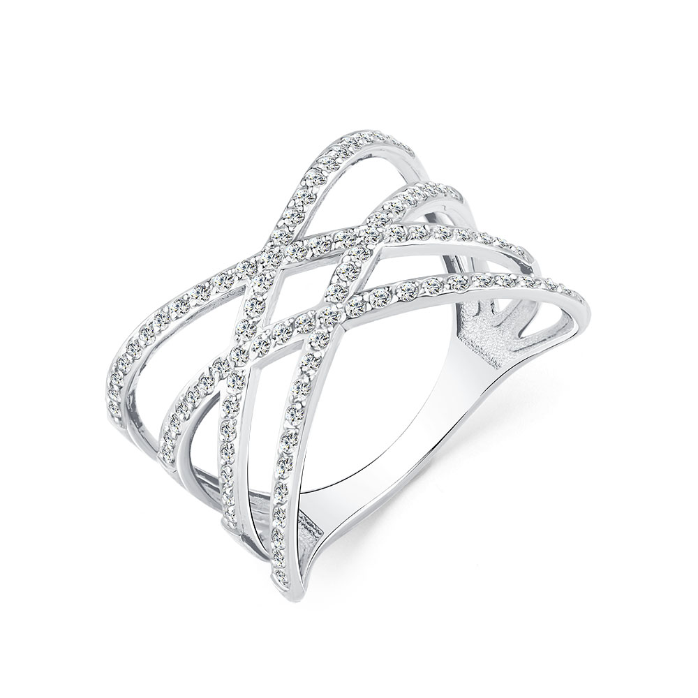 Inel din aur alb cu pietre Cubic Zirconia Incolor