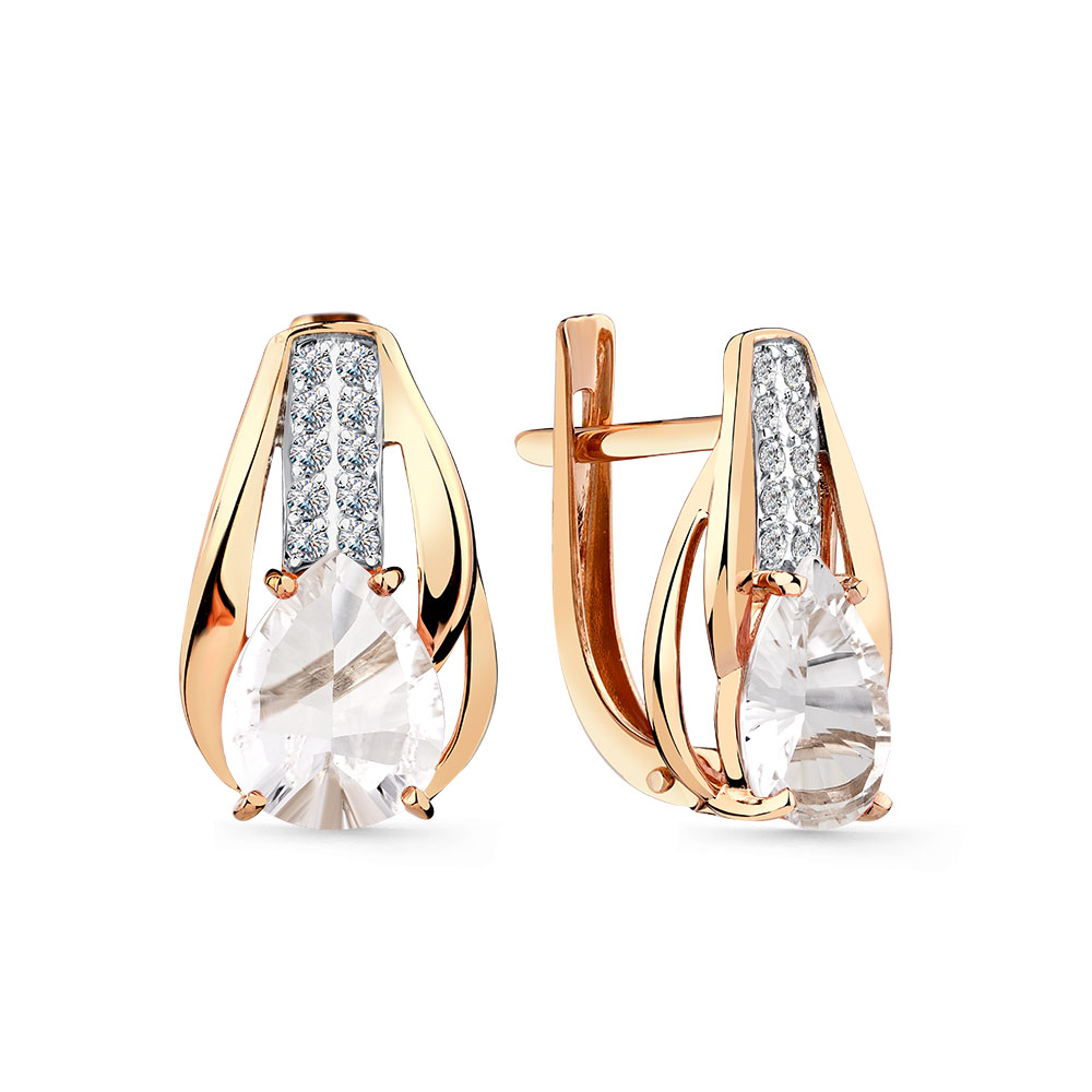 Cercei din aur roșu cu pietre Cubic Zirconia Incolor, Cristal de munte
