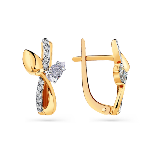 Cercei din aur roșu cu pietre Cubic zirconia