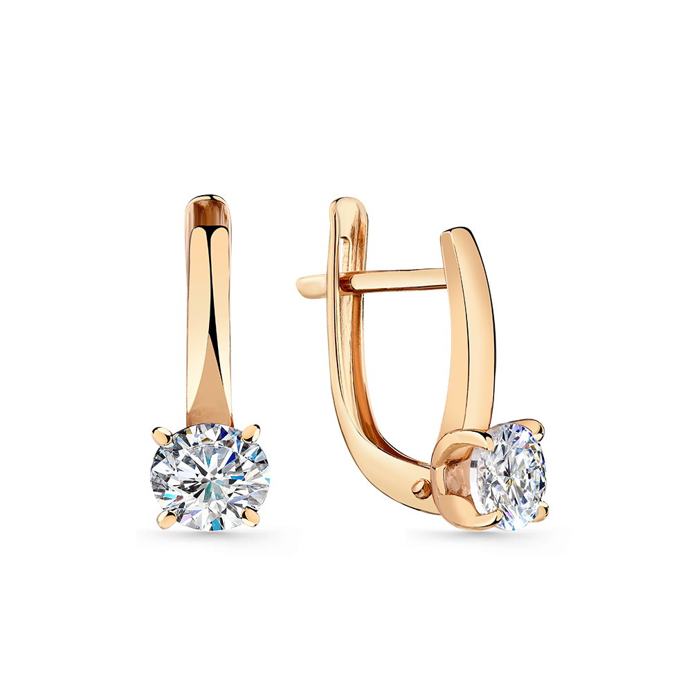 Cercei din aur roșu cu pietre Cubic Zirconia Incolor