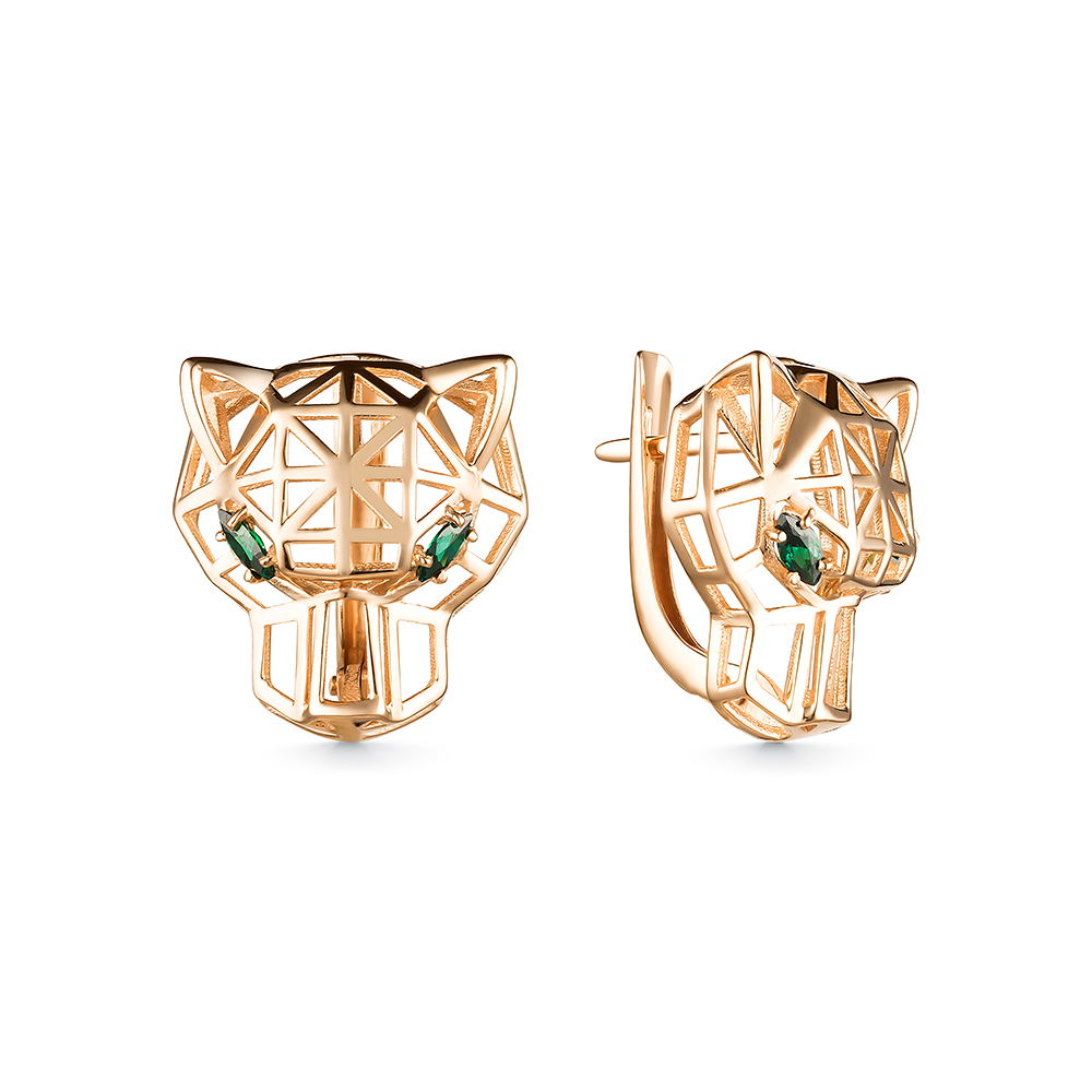 Cercei din aur roșu cu pietre Cubic Zirconia Verde