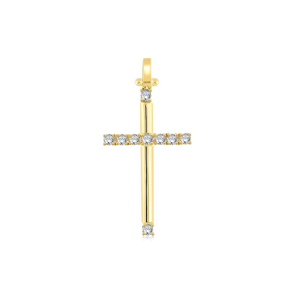 Cruce din aur galben cu pietre Diamant