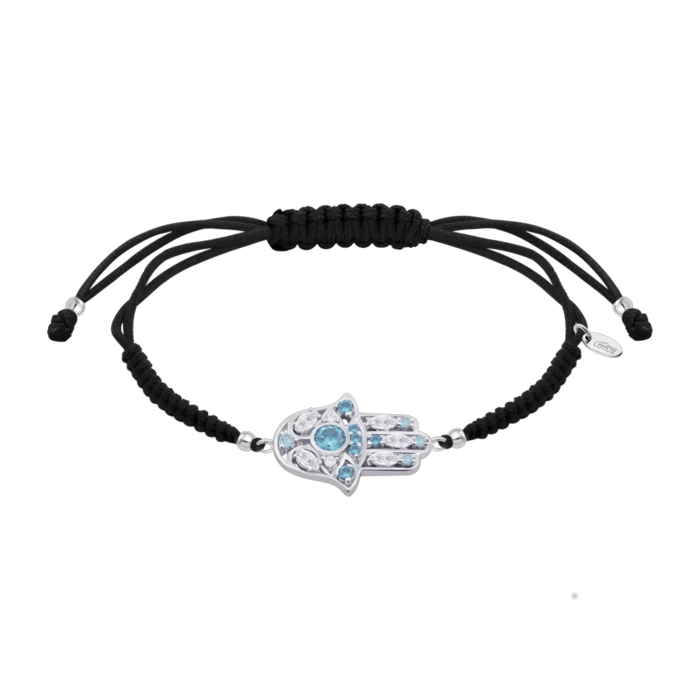 Brățară din argint  cu pietre Cubic Zirconia Incolor, Cubic Zirconia Albastru și Textil