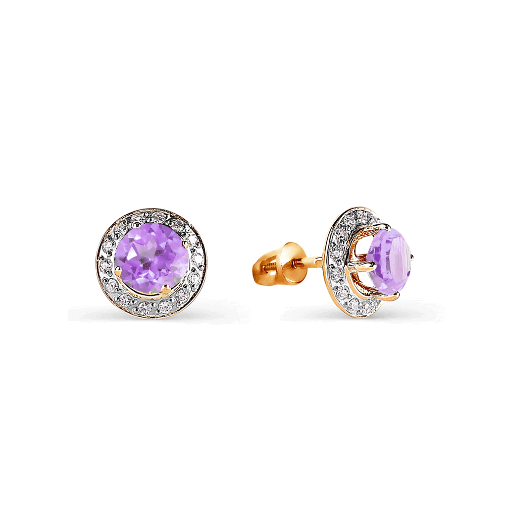Cercei Pusete din aur roșu cu pietre Cubic Zirconia Incolor, Ametist