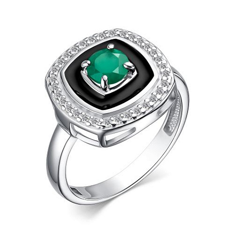 Inel din argint  cu pietre Cubic Zirconia Incolor, Agat verde și Emailare