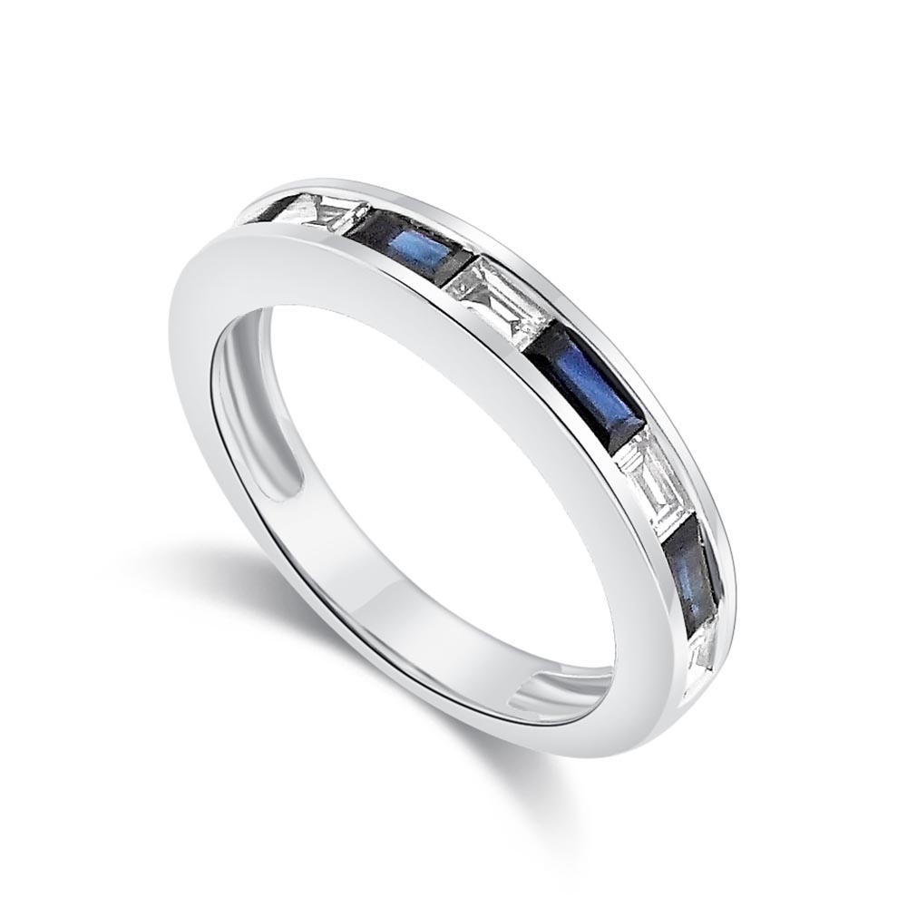 Inel din aur alb cu pietre Diamant, Safir