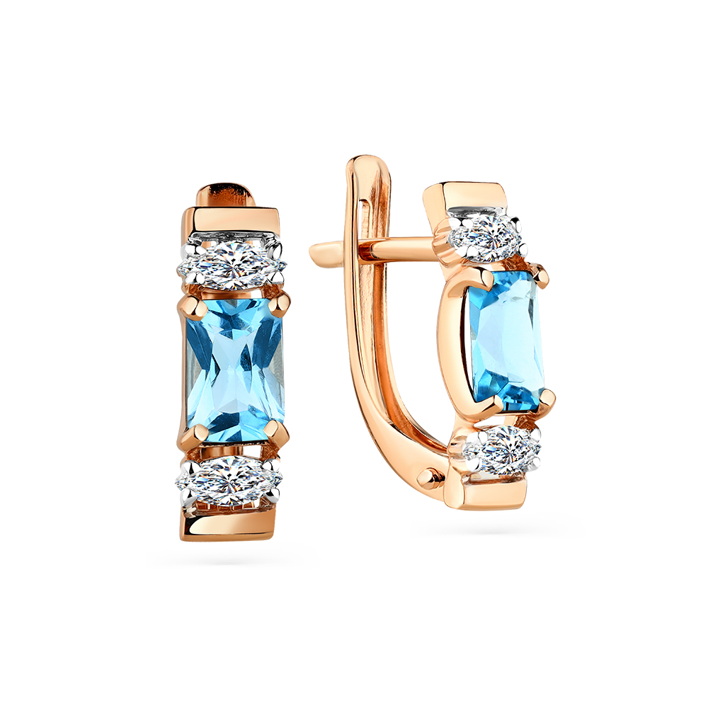Cercei din aur roșu cu pietre Cubic Zirconia Incolor, Topaz Swiss