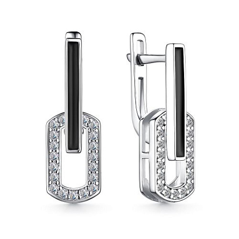 Cercei Suspendați din argint  cu pietre Cubic Zirconia Incolor, Emailare