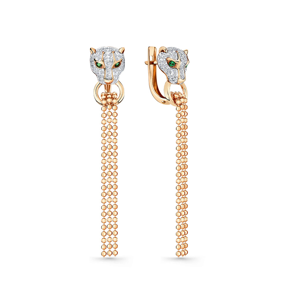 Cercei Suspendați din aur roșu cu pietre Cubic Zirconia Incolor, Cubic Zirconia Verde