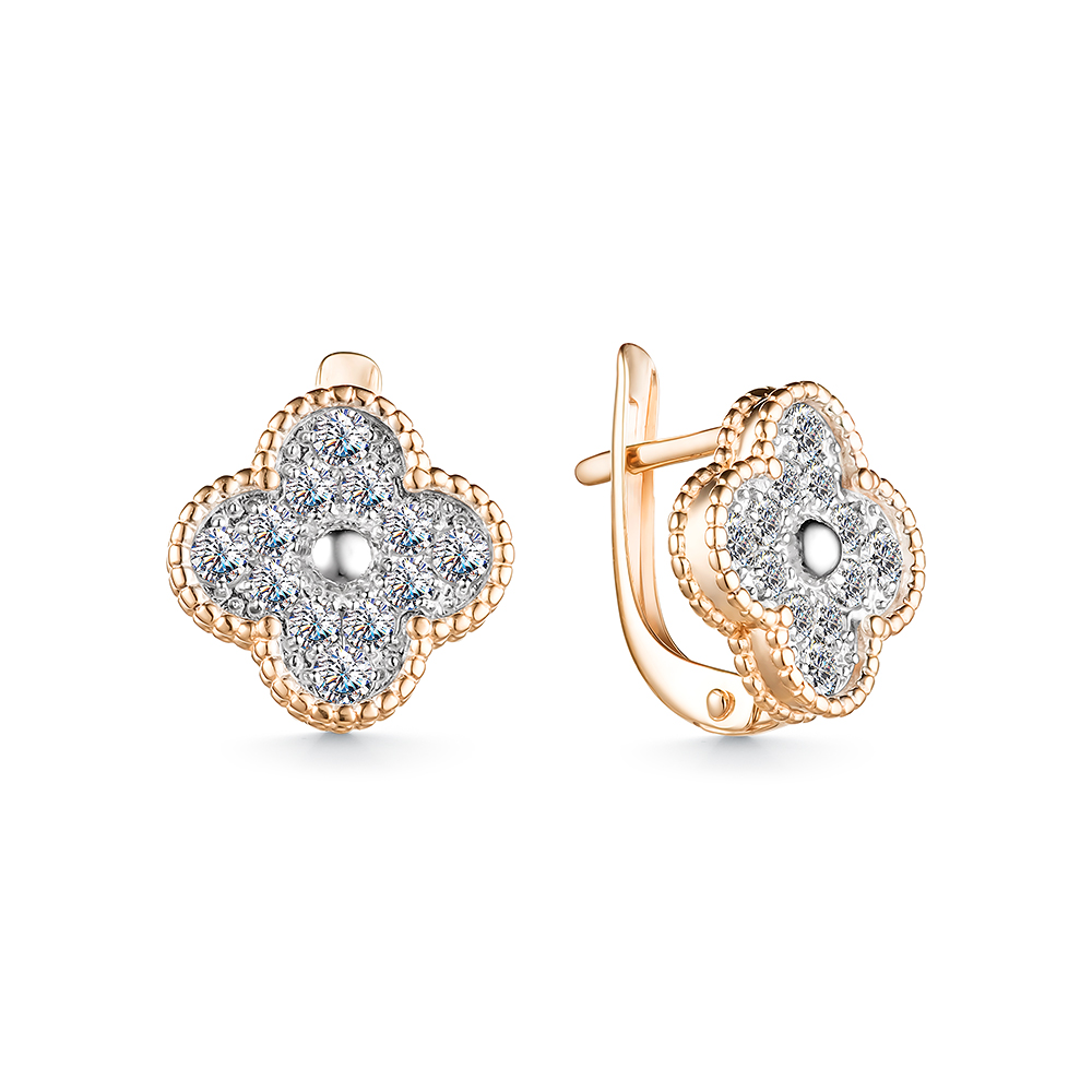 Cercei din aur roșu cu pietre Cubic Zirconia Incolor