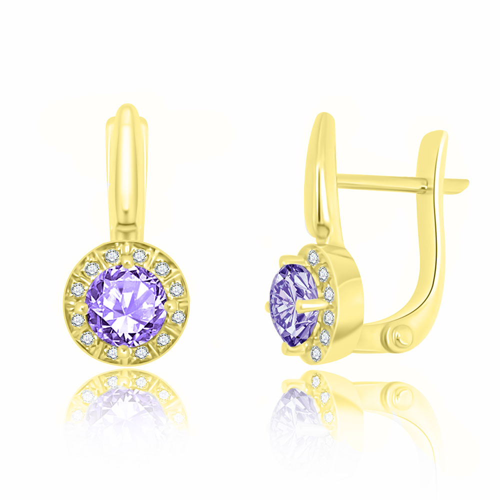Cercei din aur galben cu pietre Diamant, Tanzanit