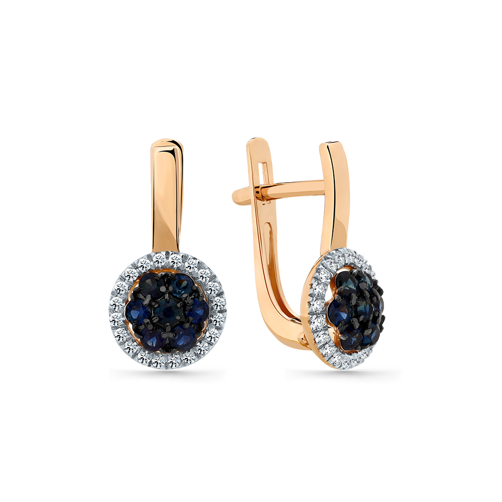 Cercei din aur roșu cu pietre Diamant, Safir