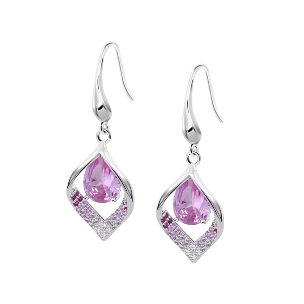 Cercei din argint  cu pietre Cubic Zirconia Incolor, Cubic Zirconia Roz