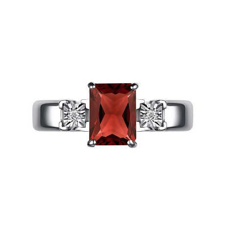 Inel din argint  cu pietre Diamant, Granat