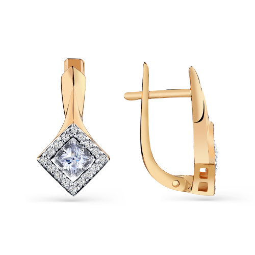 Cercei din aur roșu cu pietre Cubic zirconia