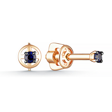 Cercei Pusete din aur roșu cu pietre Diamant, Safir