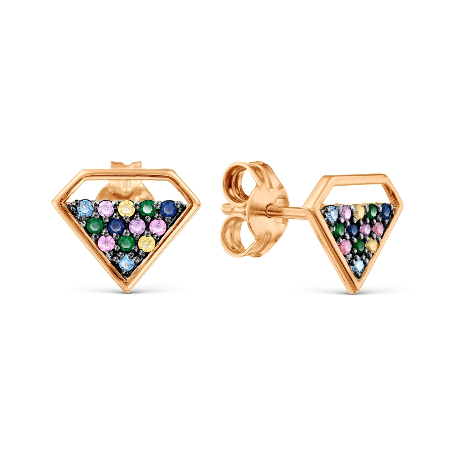 Cercei Pusete din aur roșu cu pietre Cubic Zirconia Liliachiu, Cubic Zirconia Galben și Cubic Zirconia Albastru