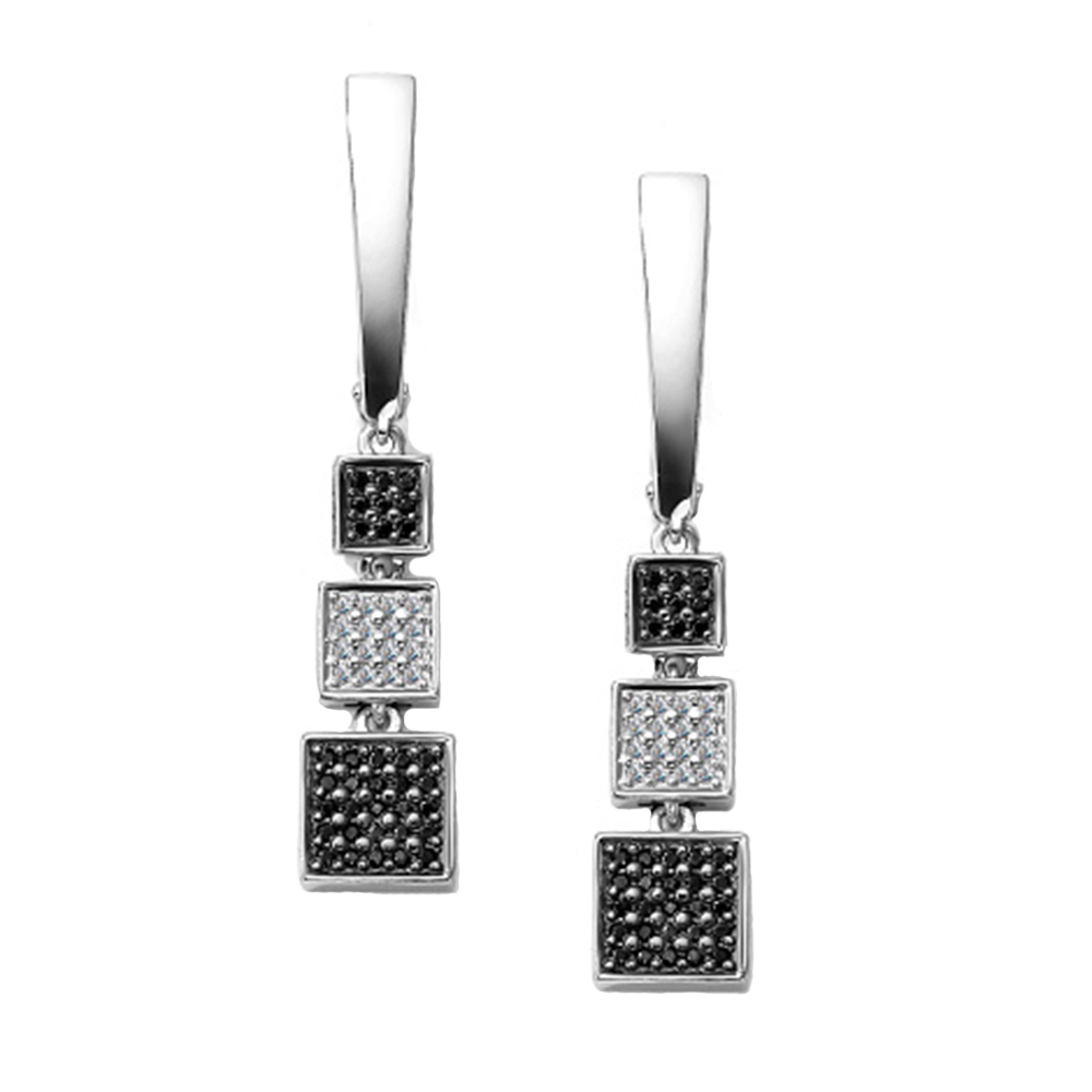 Cercei Suspendați din aur alb cu pietre Diamant, Diamant negru