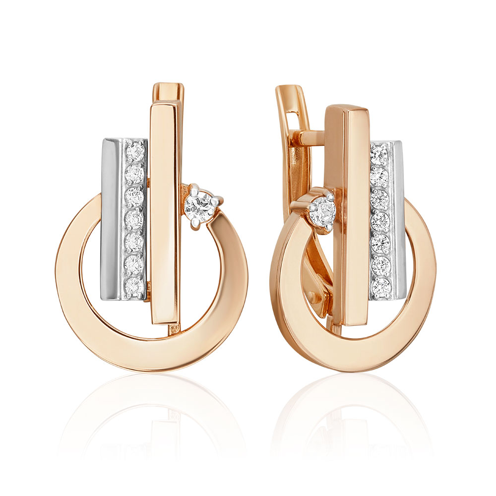 Cercei din aur alb și roșu cu pietre Cubic zirconia
