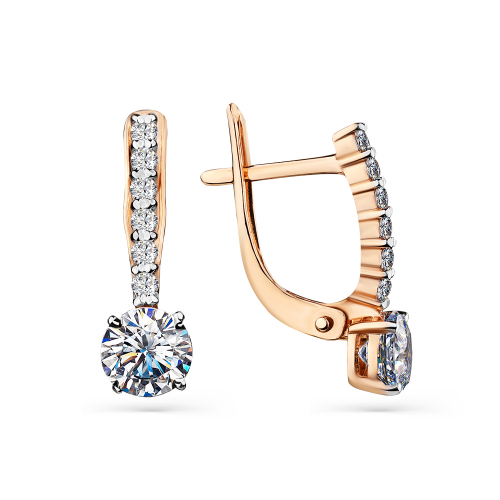 Cercei din aur roșu cu pietre Cubic zirconia