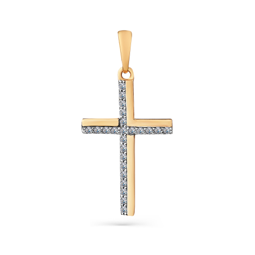 Cruce din aur roșu cu pietre Cubic Zirconia Incolor