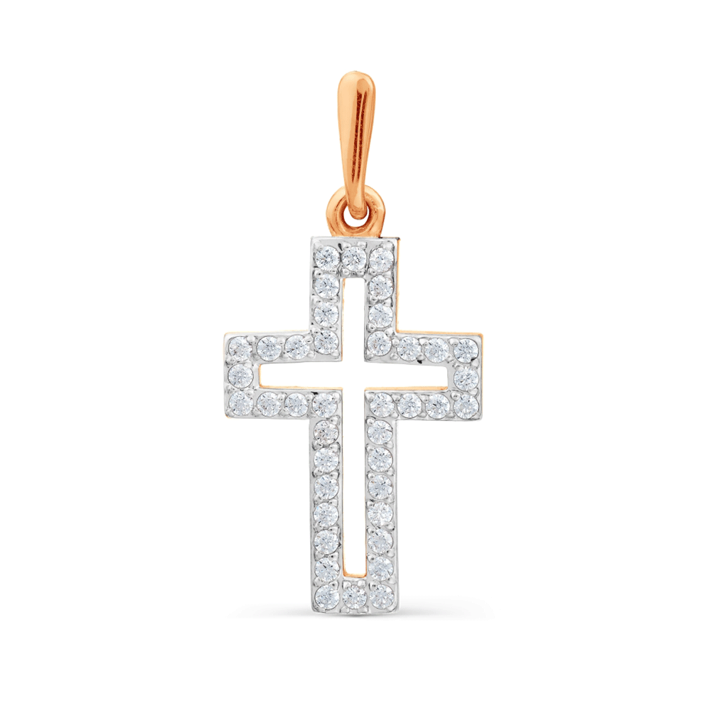 Cruce din aur roșu cu pietre Cubic Zirconia Incolor