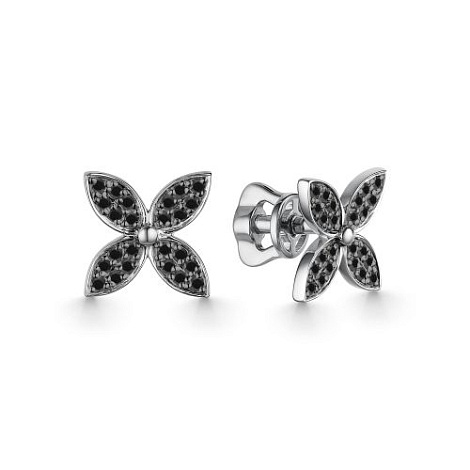 Cercei Pusete din aur alb cu pietre Diamant negru