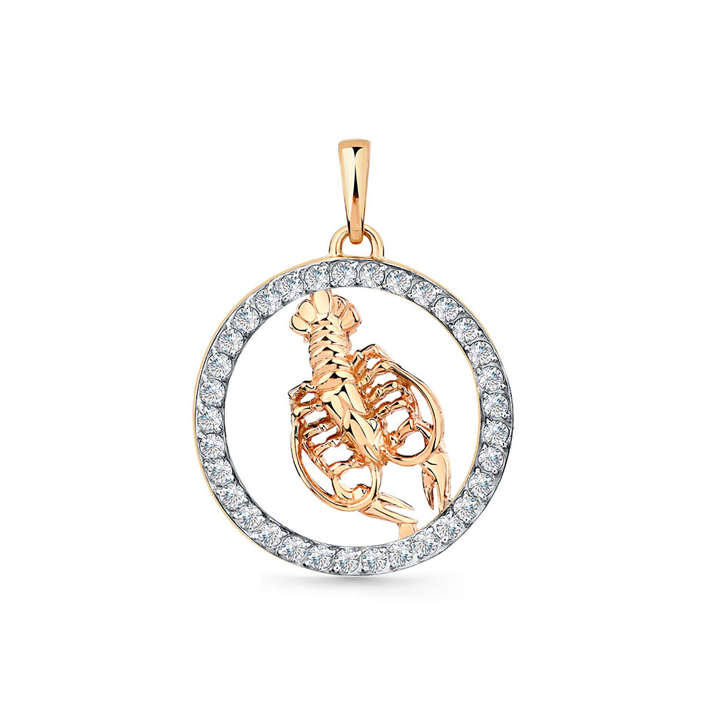 Pandantiv din aur roșu cu pietre Cubic Zirconia Incolor
