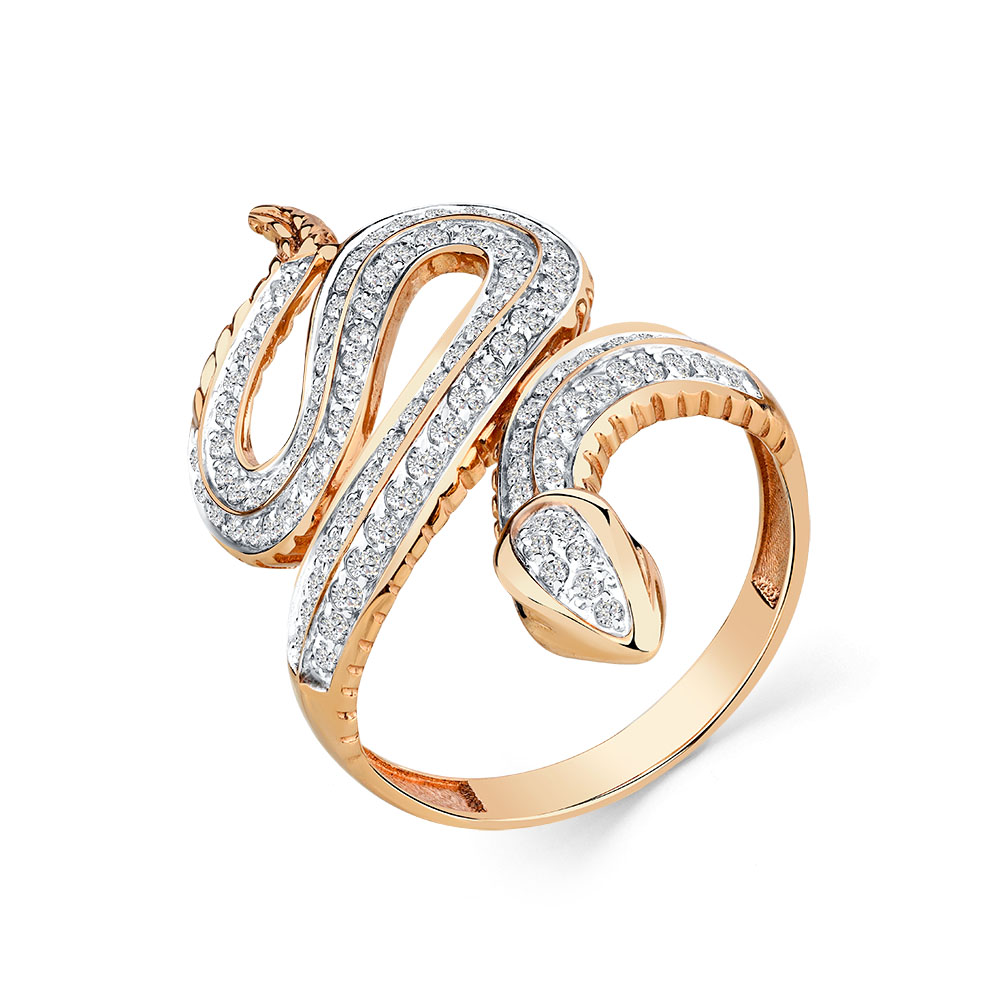 Inel din aur roșu cu pietre Cubic Zirconia Incolor, Cubic Zirconia Negru
