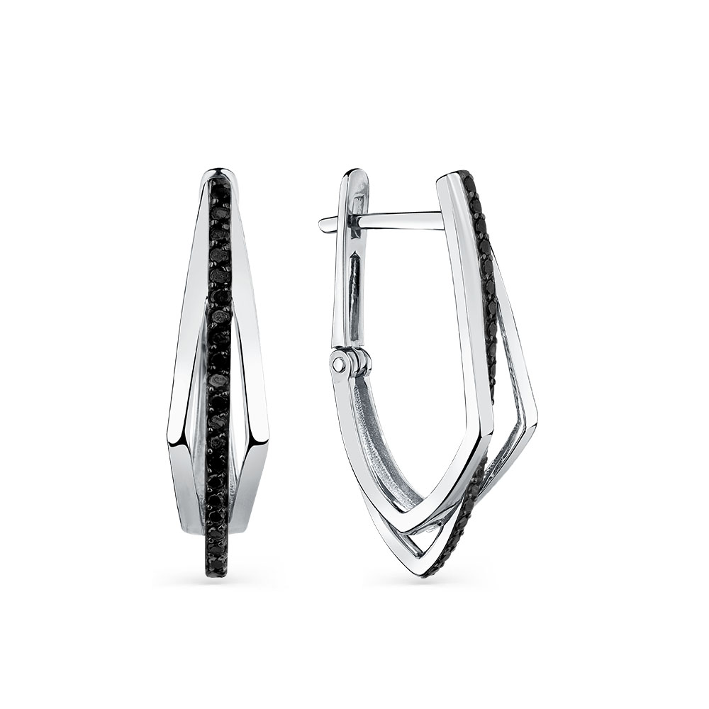 Cercei din aur alb cu pietre Cubic Zirconia Negru