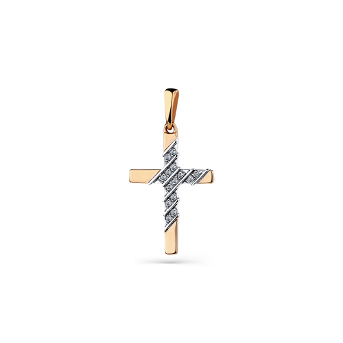 Cruce din aur roșu cu pietre Cubic Zirconia Incolor