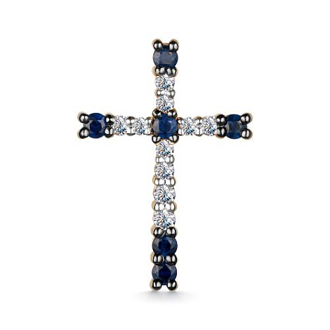 Cruce din aur roșu cu pietre Diamant, Safir