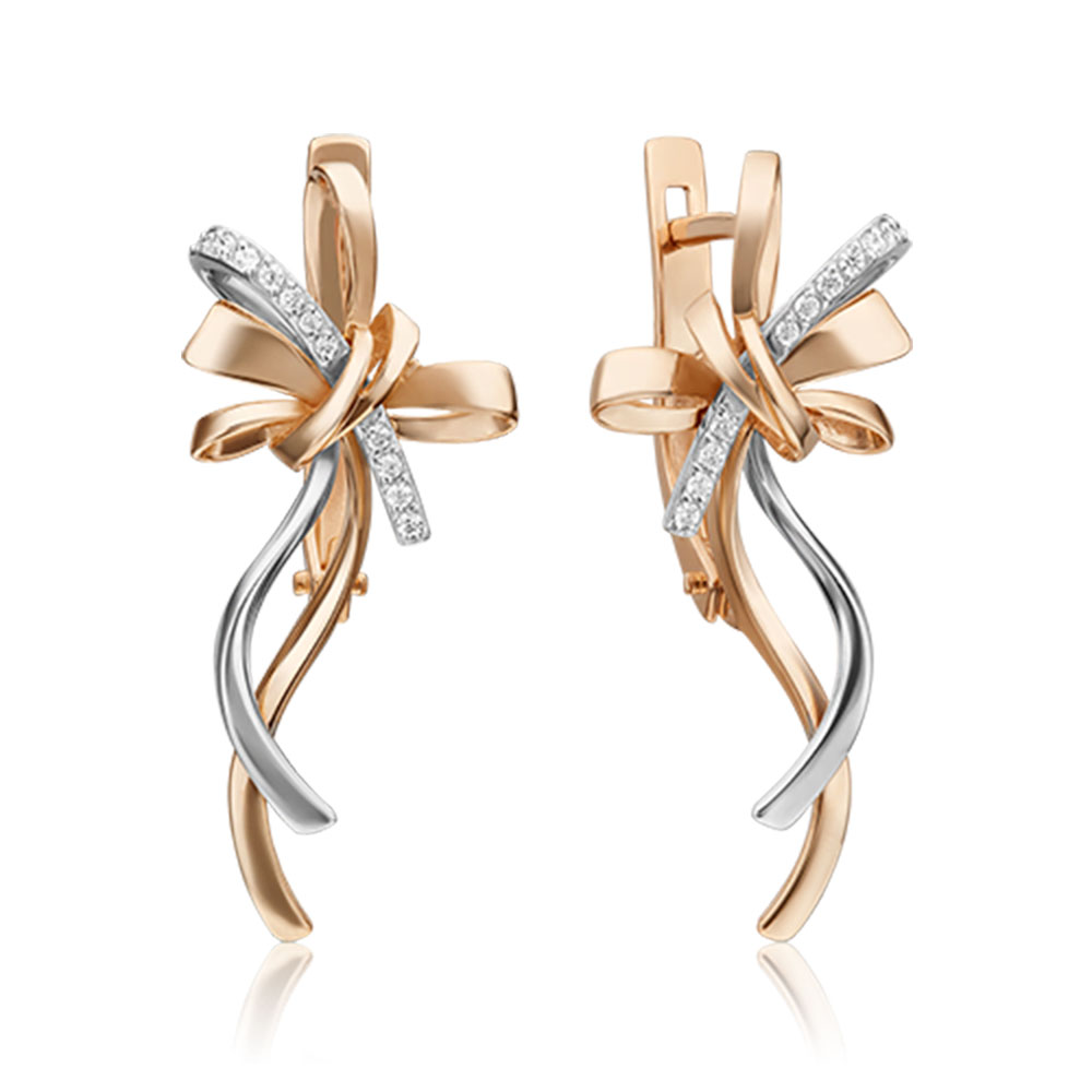Cercei din aur alb și roșu cu pietre Cubic Zirconia Incolor
