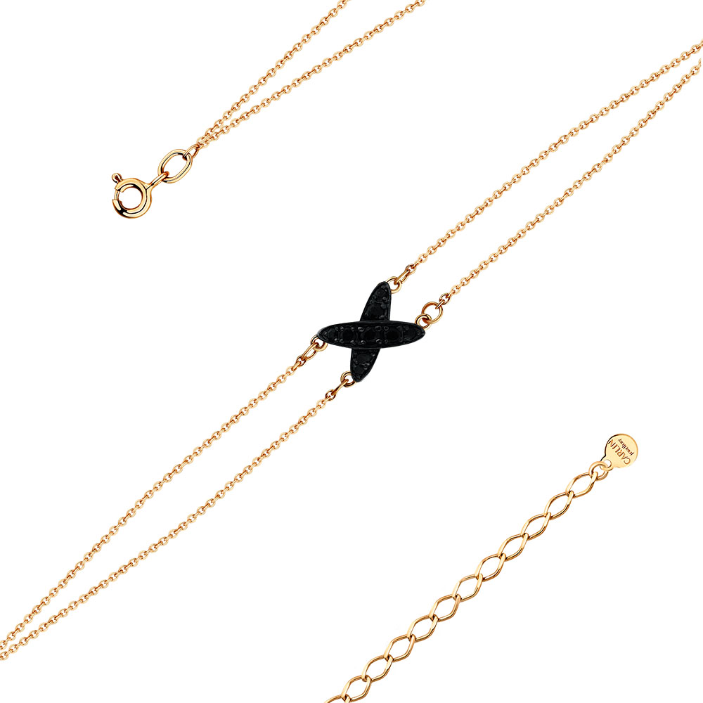 Brățară din aur roșu cu pietre Cubic Zirconia Negru