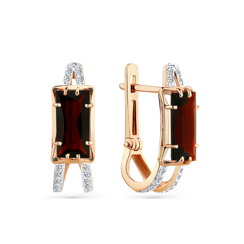 Cercei din aur roșu cu pietre Cubic Zirconia Incolor, Granat