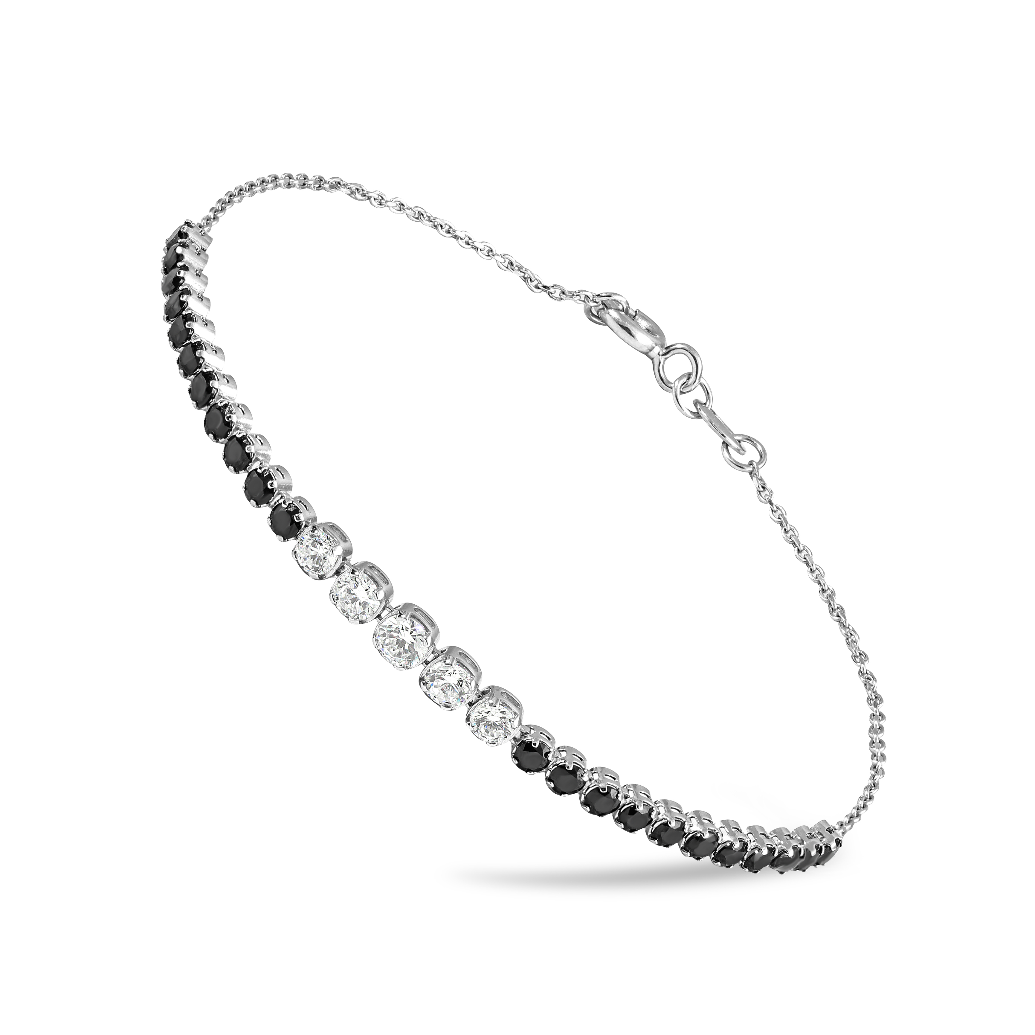 Brățară Tennis din aur alb cu pietre Cubic Zirconia Incolor, Cubic Zirconia Negru
