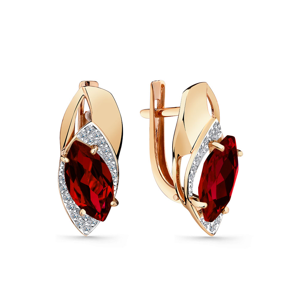 Cercei din aur roșu cu pietre Cubic Zirconia Incolor, Granat