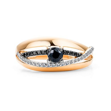 Inel din aur roșu cu pietre Diamant, Diamant negru și Safir