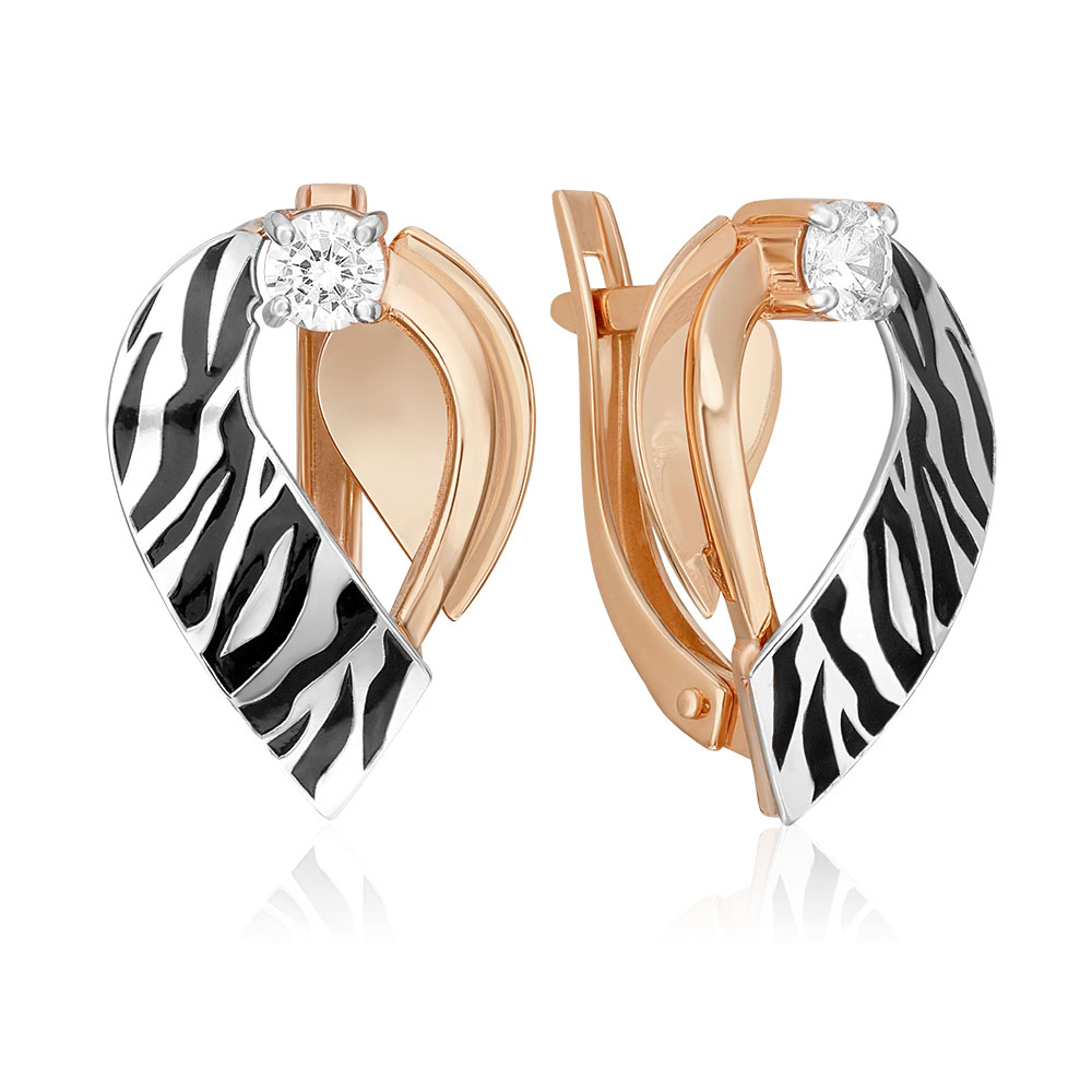 Cercei din aur alb și roșu cu pietre Cubic Zirconia Incolor, Emailare