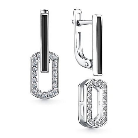 Cercei Suspendați din argint  cu pietre Cubic Zirconia Incolor, Emailare