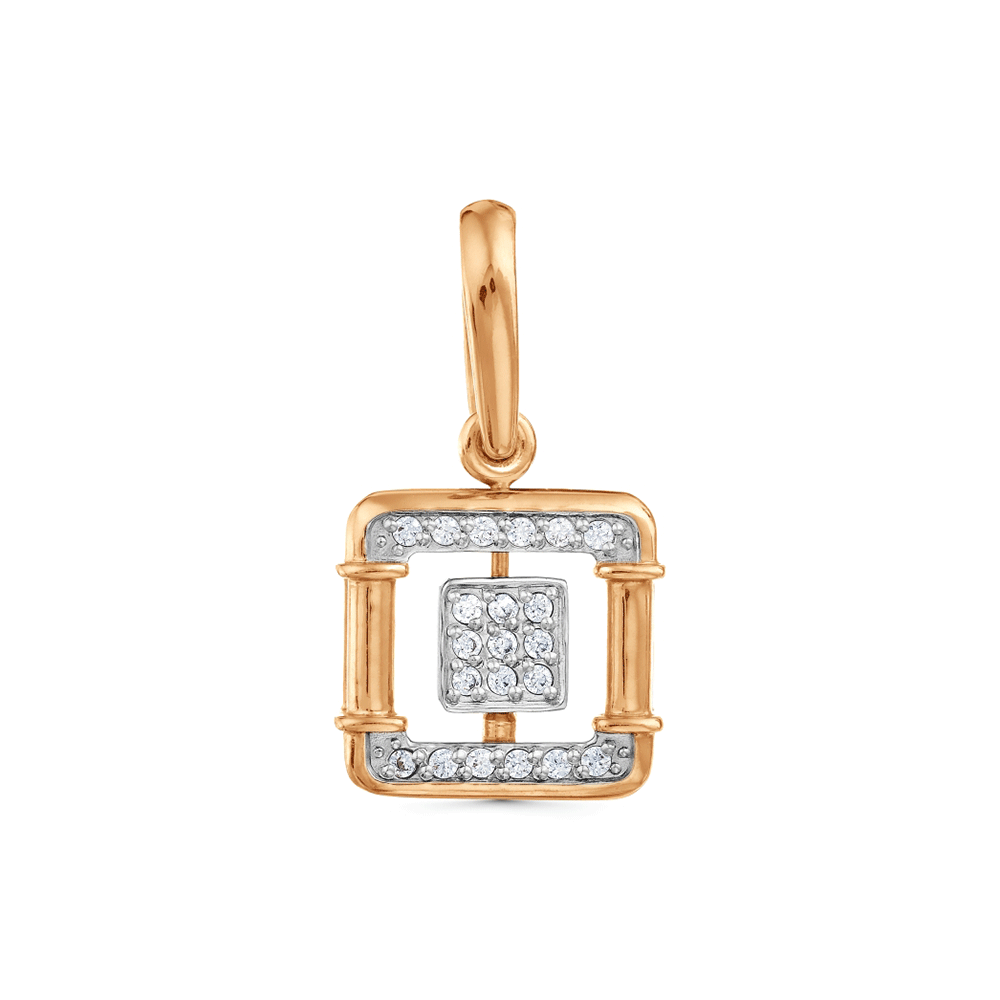 Pandantiv din aur alb și roșu cu pietre Cubic Zirconia Incolor