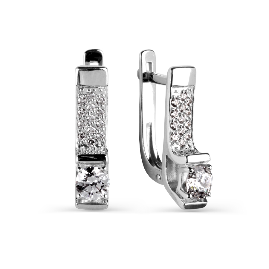 Cercei din aur alb cu pietre Cubic Zirconia Incolor