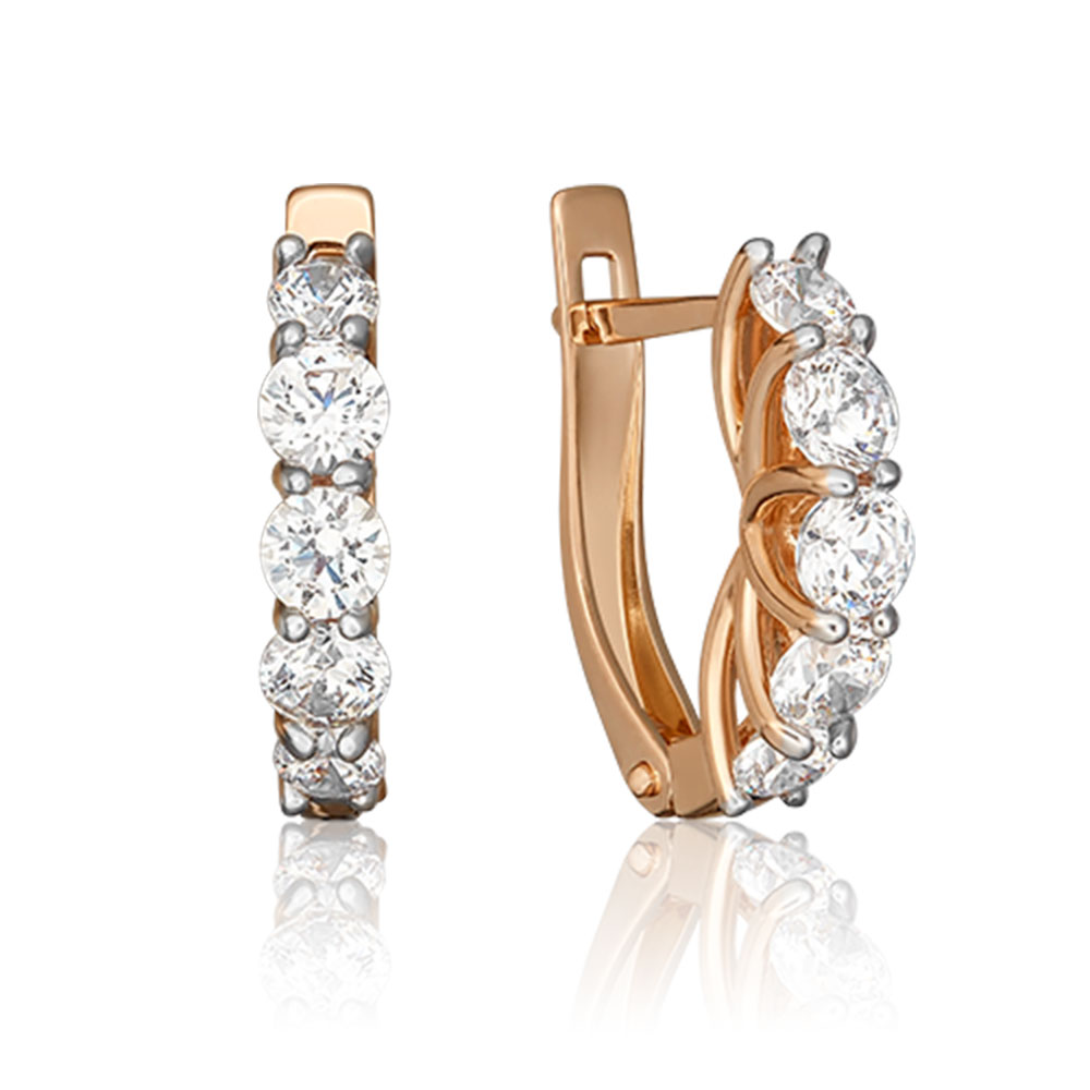 Cercei din aur roșu cu pietre Cubic zirconia